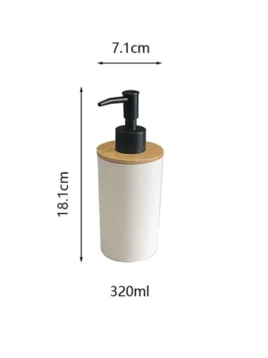 موزع صابون أبيض بتصميم عصري مع غطاء خشبي ومضخة سوداء