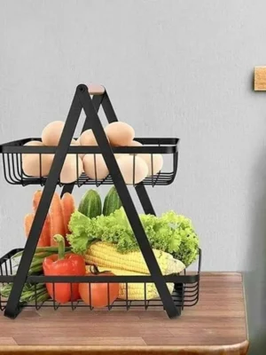 Double-Tier Metal Fruit Stand with a Modern and Elegant Design
